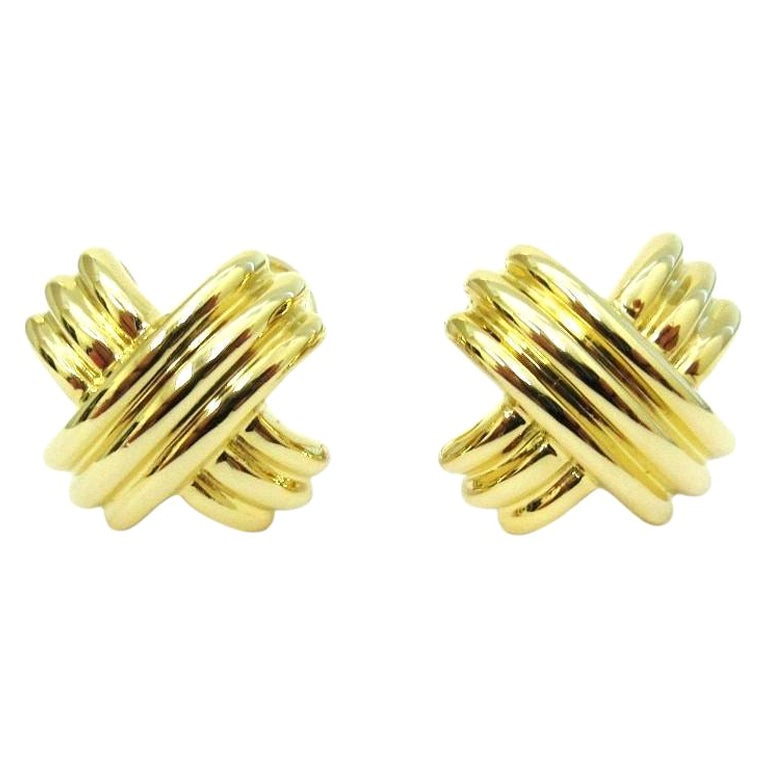 TIFFANY & Co. 18K Gold 19mm Wide Signature X Earrings Large For Sale