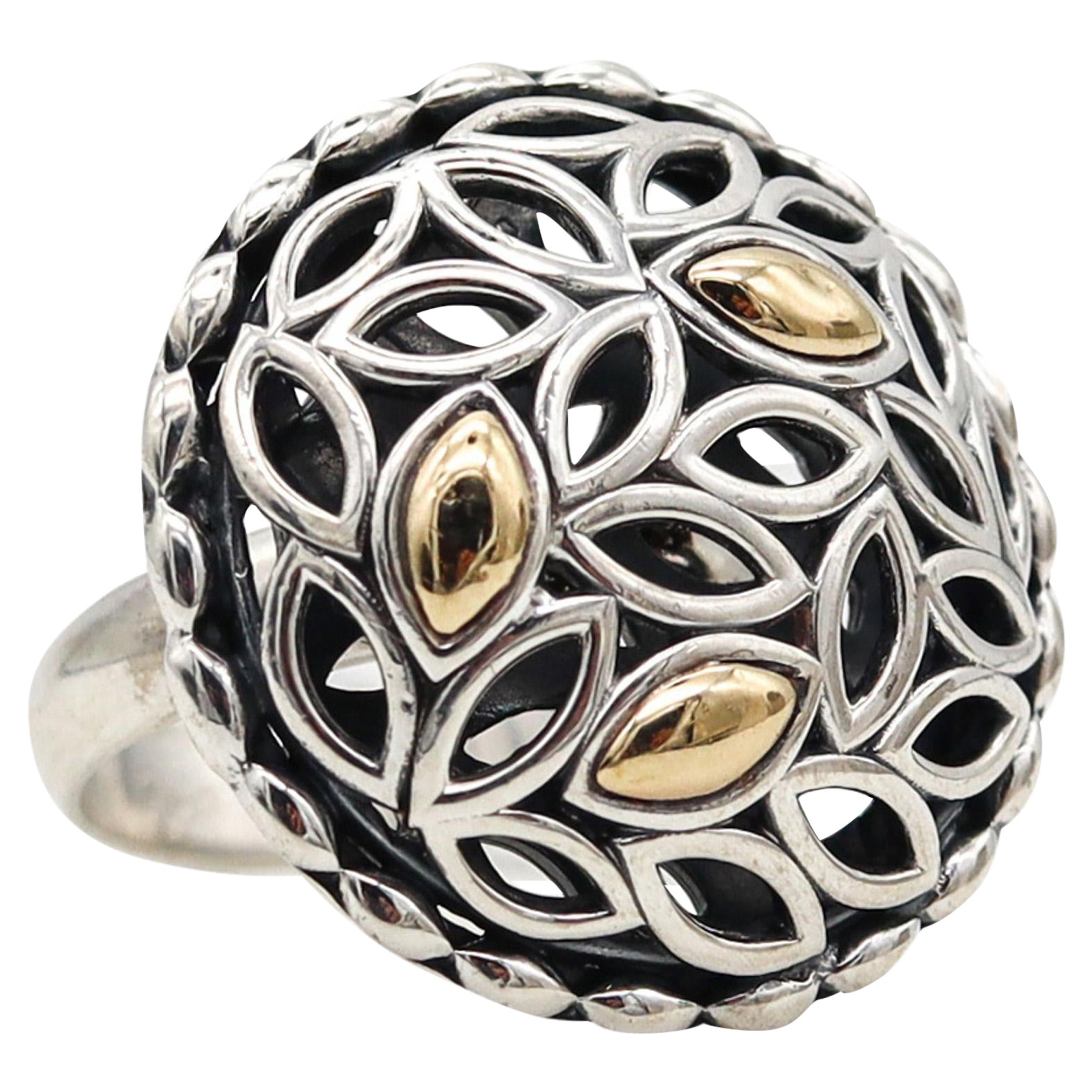 John Hardy Vintage Cocktail Ring in 14Kt Yellow Gold and .925 Sterling Silver For Sale