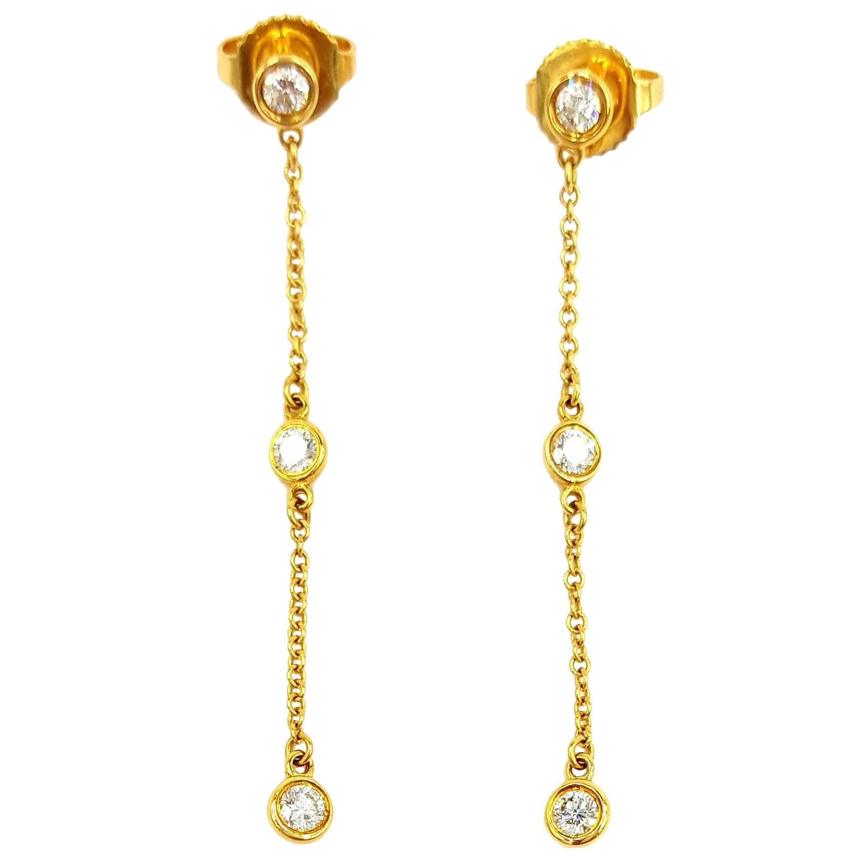 Tiffany & Co. Elsa Peretti Diamonds by the Yard Gold Drop Dangle Earrings For Sale