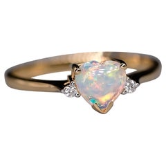 Heart Shaped Australian Solid Opal & Diamond Engagement Ring 18K Yellow Gold
