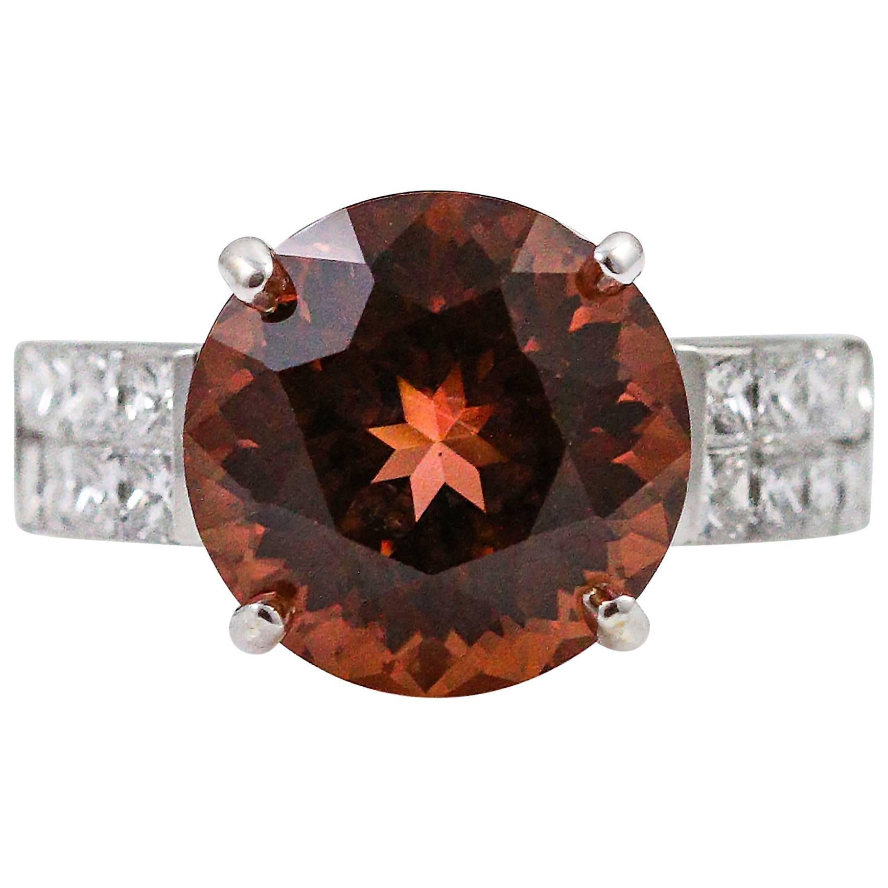 7.15 Carat Strong Pink Orange Tourmaline diamond gold Ring
