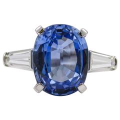 8.45 Carat Ceylon Sapphire Baguette Cut Diamond Platinum Ring 5