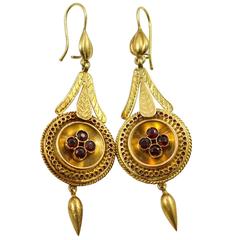 Antique Victorian Garnet Gold Dangle Earrings
