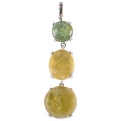 Three Stone Cabochon Beryl Sterling Silver Pendant 11