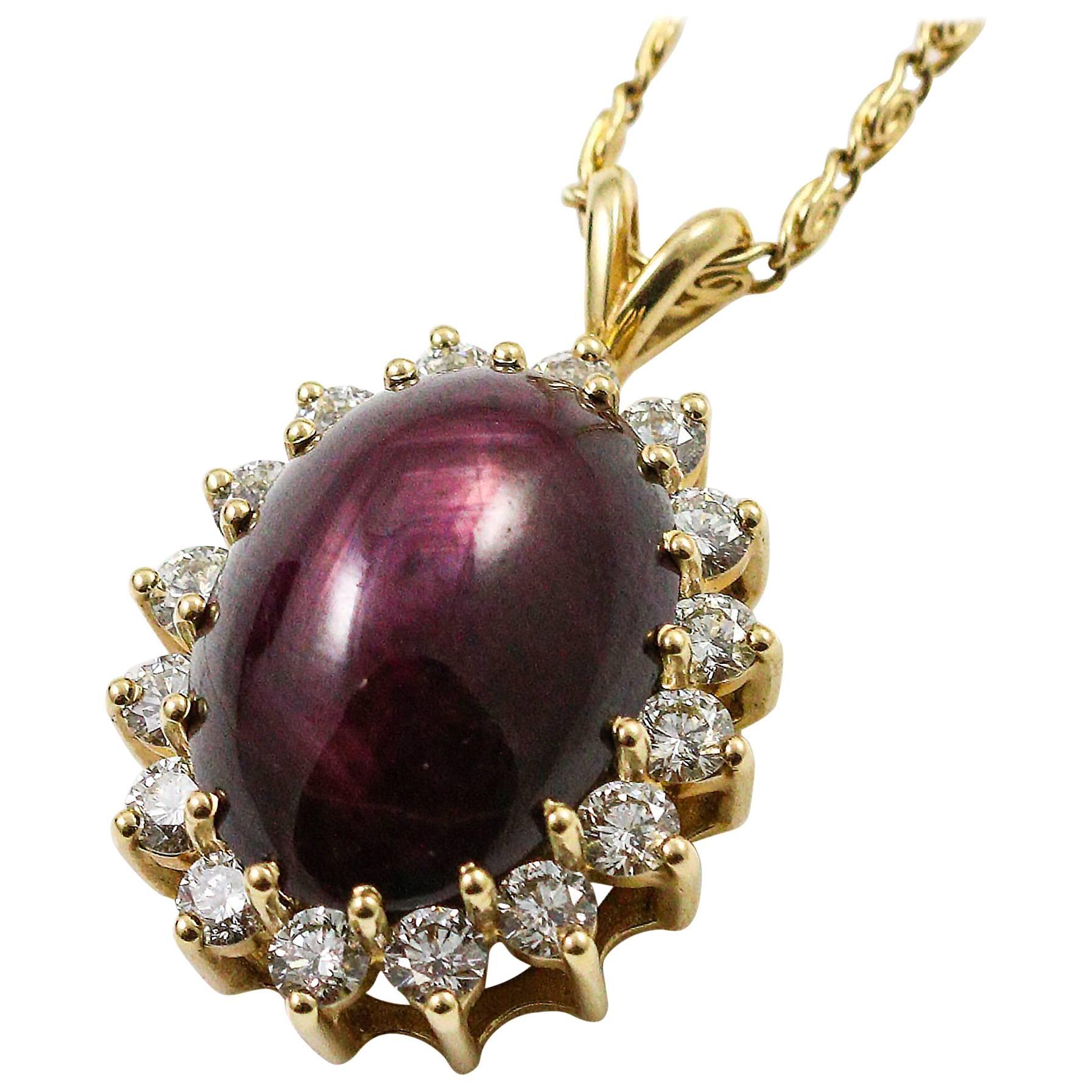 28.75 Carat Unheated Star Ruby Diamond Halo Pendant 