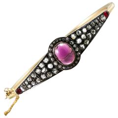 Early Victorian Cabochon Rubelite Tourmaline Rose Cut Diamond Bracelet 10