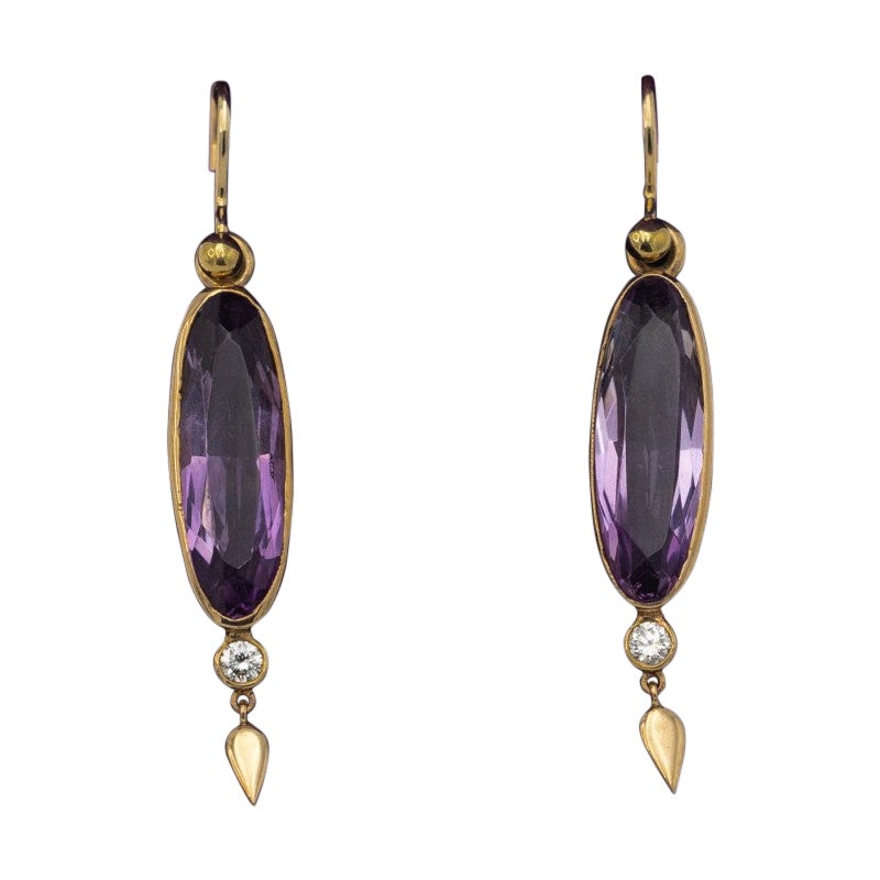 Antique gold earrings with amethysts and diamonds. For Sale