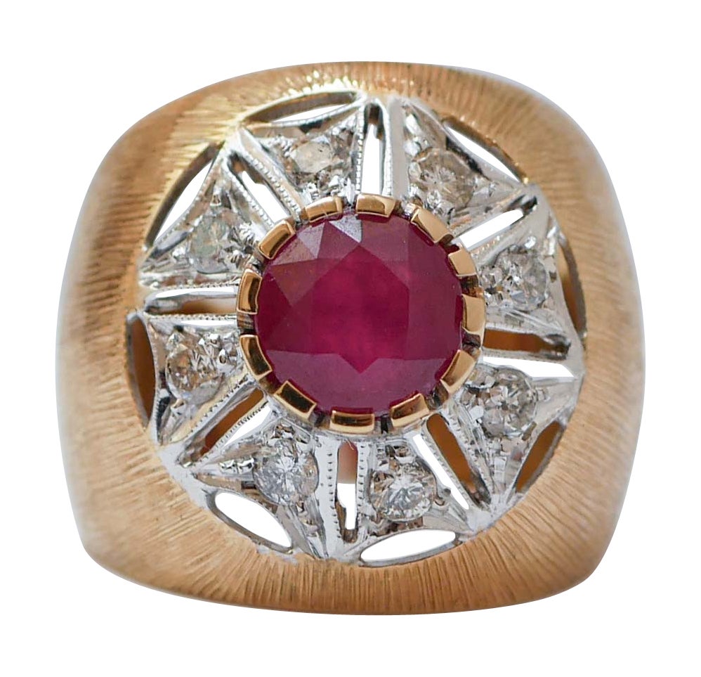 Ruby, Diamonds, 18 Karat Rose Gold Ring. For Sale