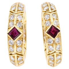 Van Cleef & Arpels Ruby Diamond Gold Hoop Earrings