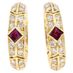Van Cleef & Arpels Ruby Diamond Gold Hoop Earrings 1