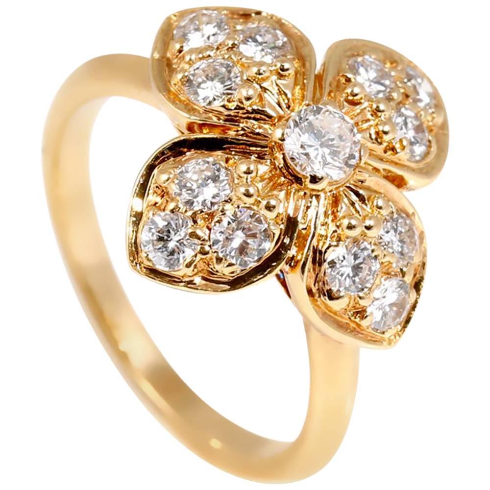 Van Cleef & Arpels Diamond Gold Flower Ring