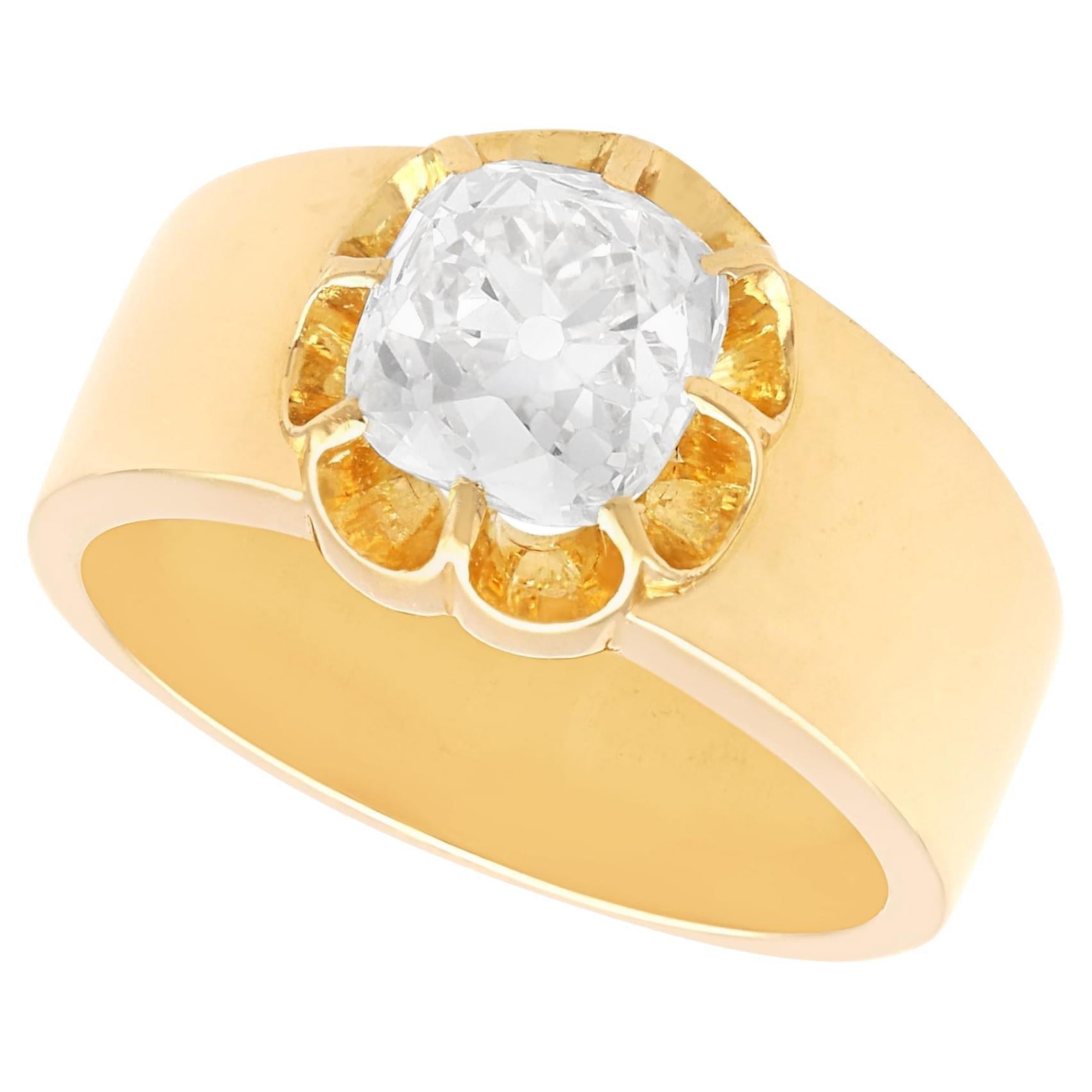 Antiguo Anillo de Compromiso Solitario Unisex de Diamantes de 2,38 quilates y Oro Amarillo de 18k