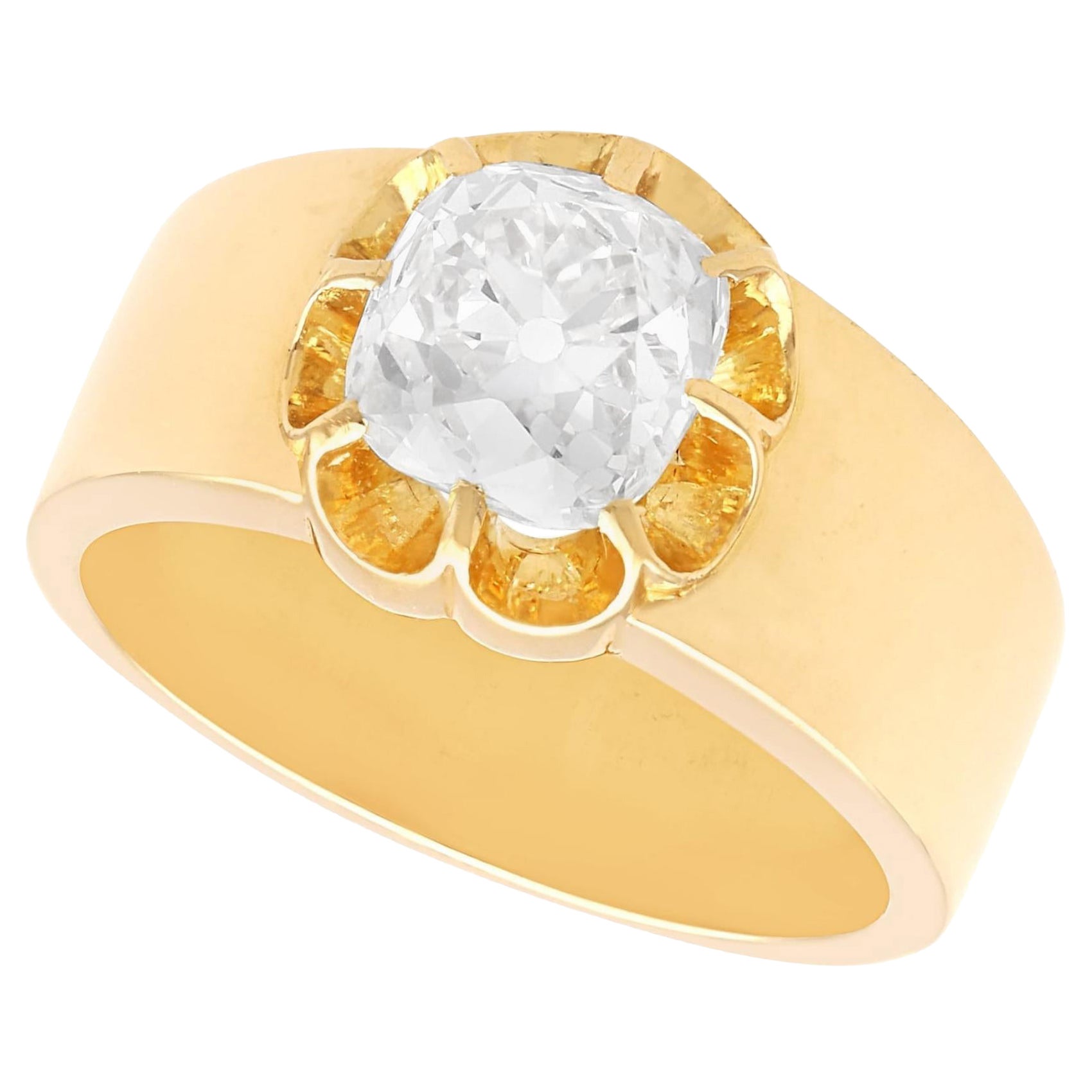 Bague de fiançailles unisexe en or jaune 18 carats et diamants de 2,38 carats