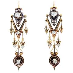 Intricate Victorian Mine Cut Diamond Gold Earrings
