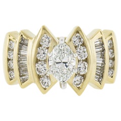 Bague de fiançailles de taille importante en or bicolore 14 carats Gia 1,62 carat avec diamant marquise
