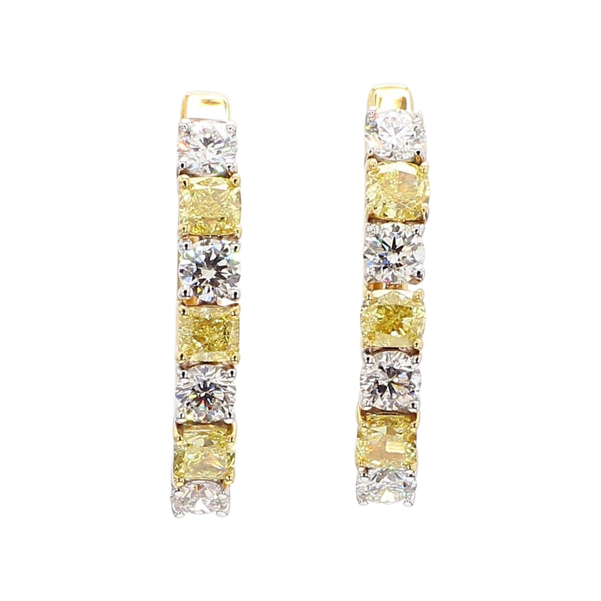 Natural Yellow Cushion Diamond 2.19 Carat TW Gold Hoop Earrings For Sale