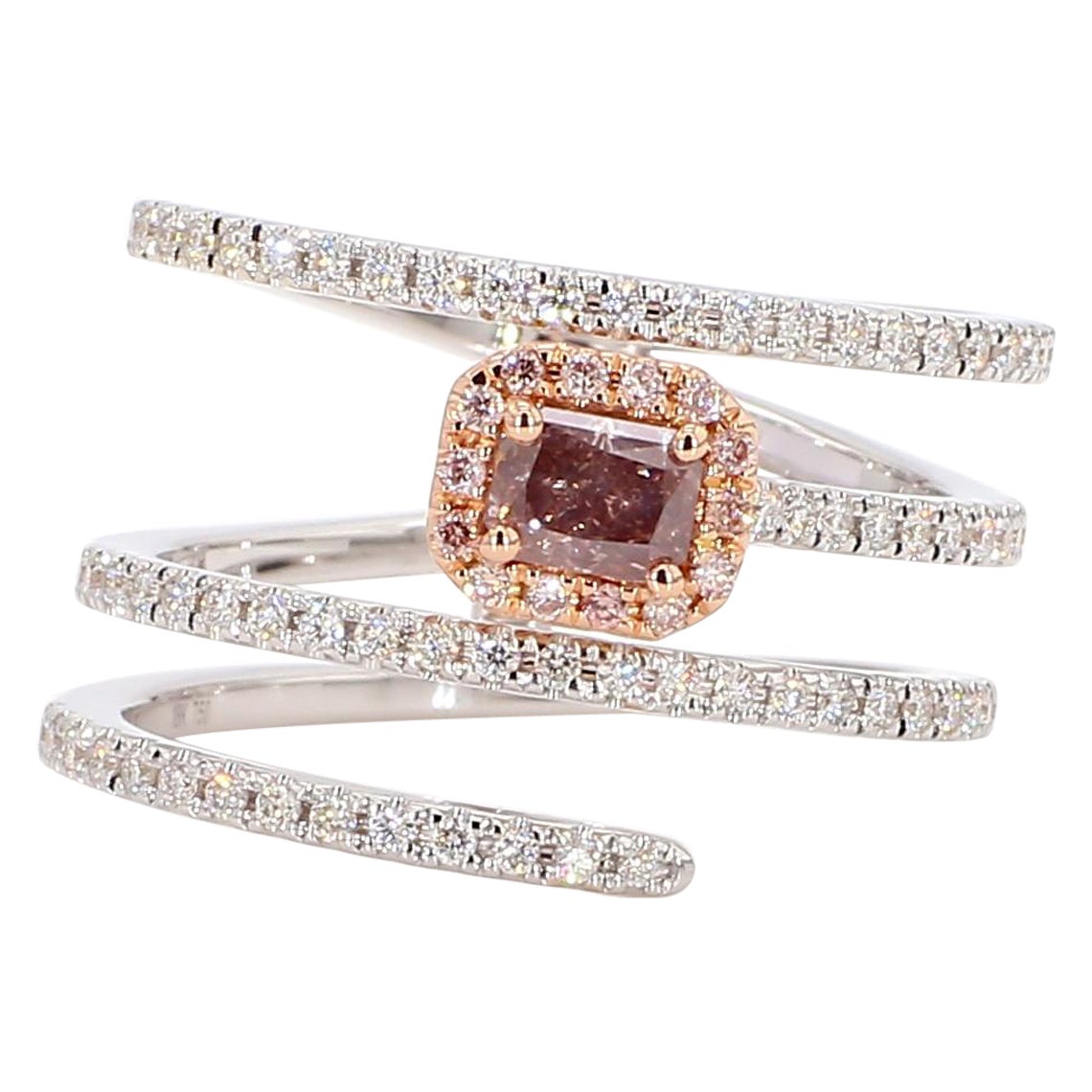 GIA Certified Natural Pink Radiant Diamond .70 Carat TW Gold Cocktail Ring For Sale