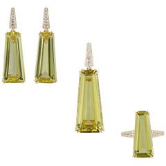 Exquisite Lemon Quartz & Diamond Studded Ring, Pedant & Earrings Set in 18K Gold