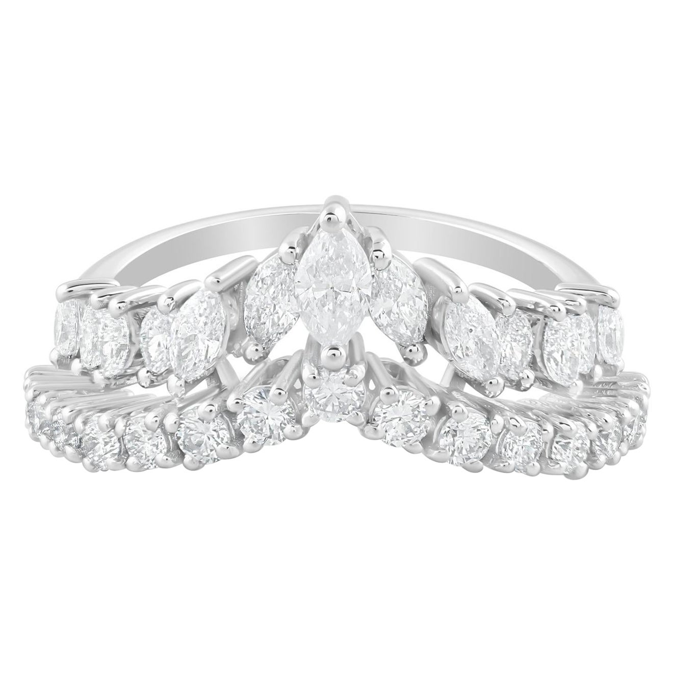 Natural 1.30 Carat Diamond Chevron Ring 18 Karat White Gold Handmade Jewelry For Sale