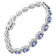 19.23 Carats Tanzanite Tennis Bracelet Oval Cut Sterling Silver Bridal Jewelry