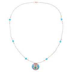 Arizona Turquoise Pendant Zambian Emerald Necklace Diamond 18 Karat Rose Gold