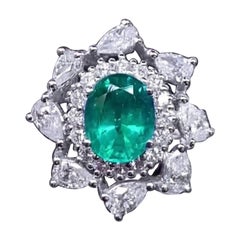 AIG-zertifizierter 3,10 Karat Zambia-Smaragd  2,80 Karat Diamanten 18K Gold Ring