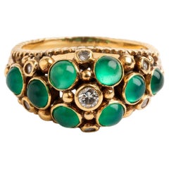 Vintage Emerald and Diamond Dress Ring, 18ct Yellow Gold, Hallmarked, circa 1960s