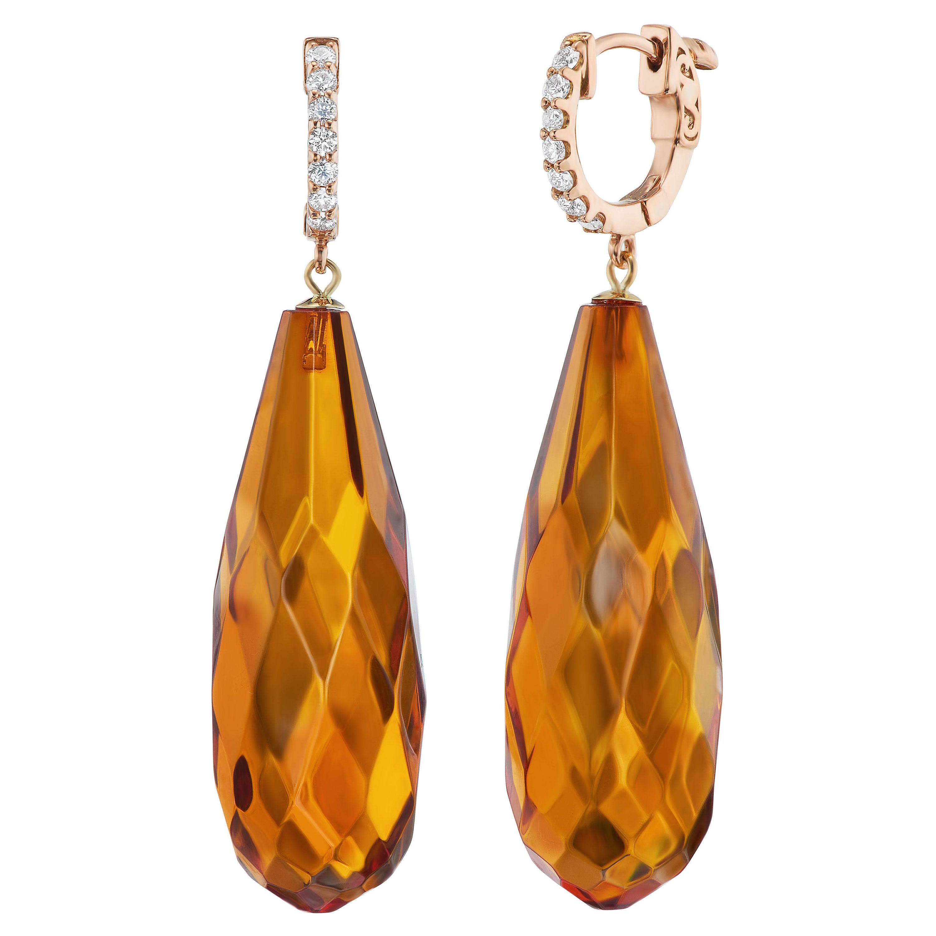 Michael Kanners Faceted Amber Diamond Drop Earrings For Sale