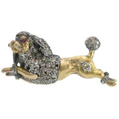 Victorian Diamond Silver Gold poodle brooch