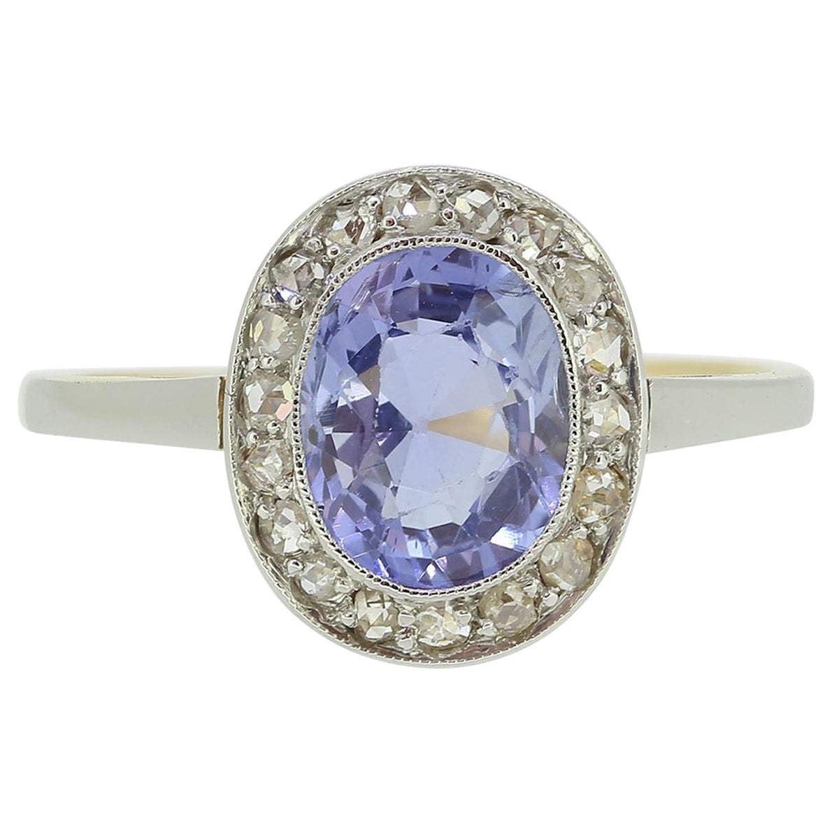 Edwardian 1.50 Carat Sapphire and Diamond Halo Ring For Sale