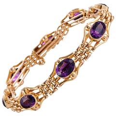 English Victorian 14 Carats Amethysts Gold Bracelet