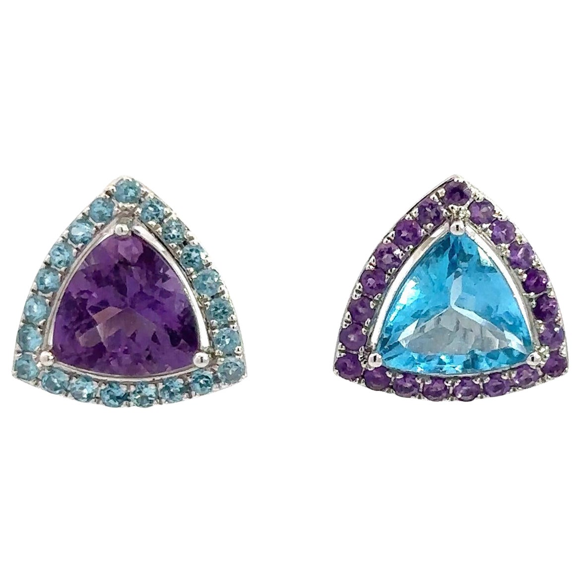 Triangle Amethyst Topaz 18K White Gold Exclusive Earrings For Sale