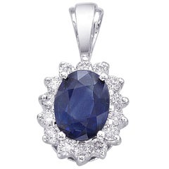 Oval Sapphire Round Diamond Gold Pendant