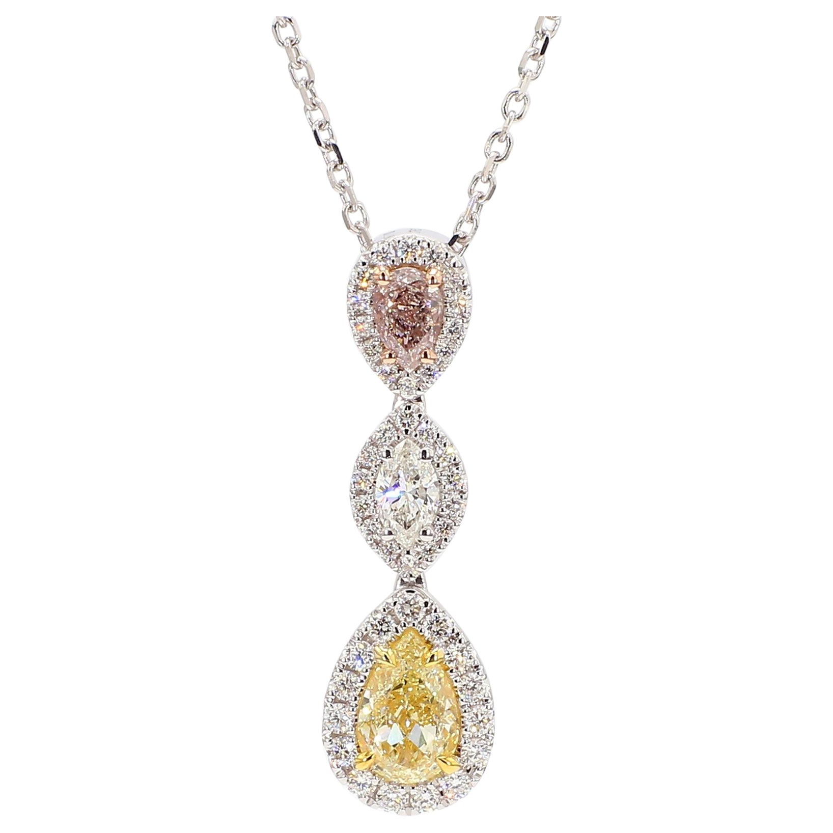 GIA Certified Natural Pink Pear Diamond 2.05 Carat TW Gold Drop Pendant For Sale