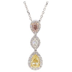 GIA Certified Natural Pink Pear Diamond 2.05 Carat TW Gold Drop Pendant