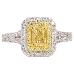 GIA Certified Natural Yellow Radiant Diamond 1.14 Carat TW Gold Cocktail Ring