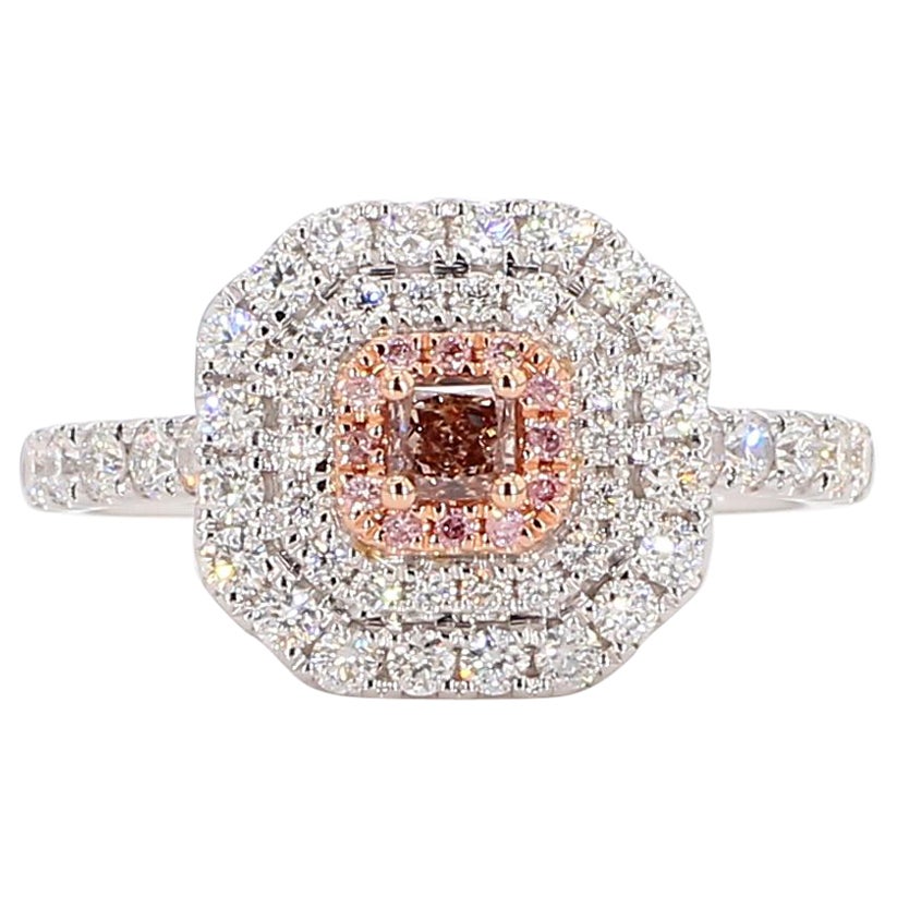 GIA Certified Natural Brown Radiant Diamond 0.71 Carat TW Gold Cocktail Ring For Sale