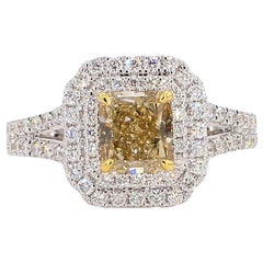 GIA Certified Natural Yellow Radiant Diamond 1.97 Carat TW Gold Cocktail Ring