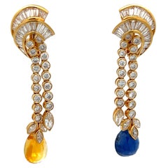 Yellow and Blue Sapphire Earrings