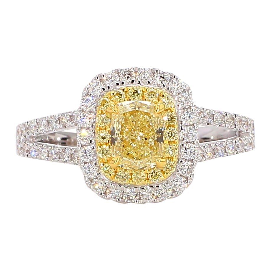 GIA Certified Natural Yellow Cushion Diamond 1.20 Carat TW Gold Cocktail Ring For Sale