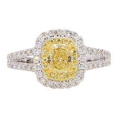 GIA-zertifizierter natürlicher gelber Diamant im Kissenschliff 1.20 Karat TW Gold Cocktail-Ring