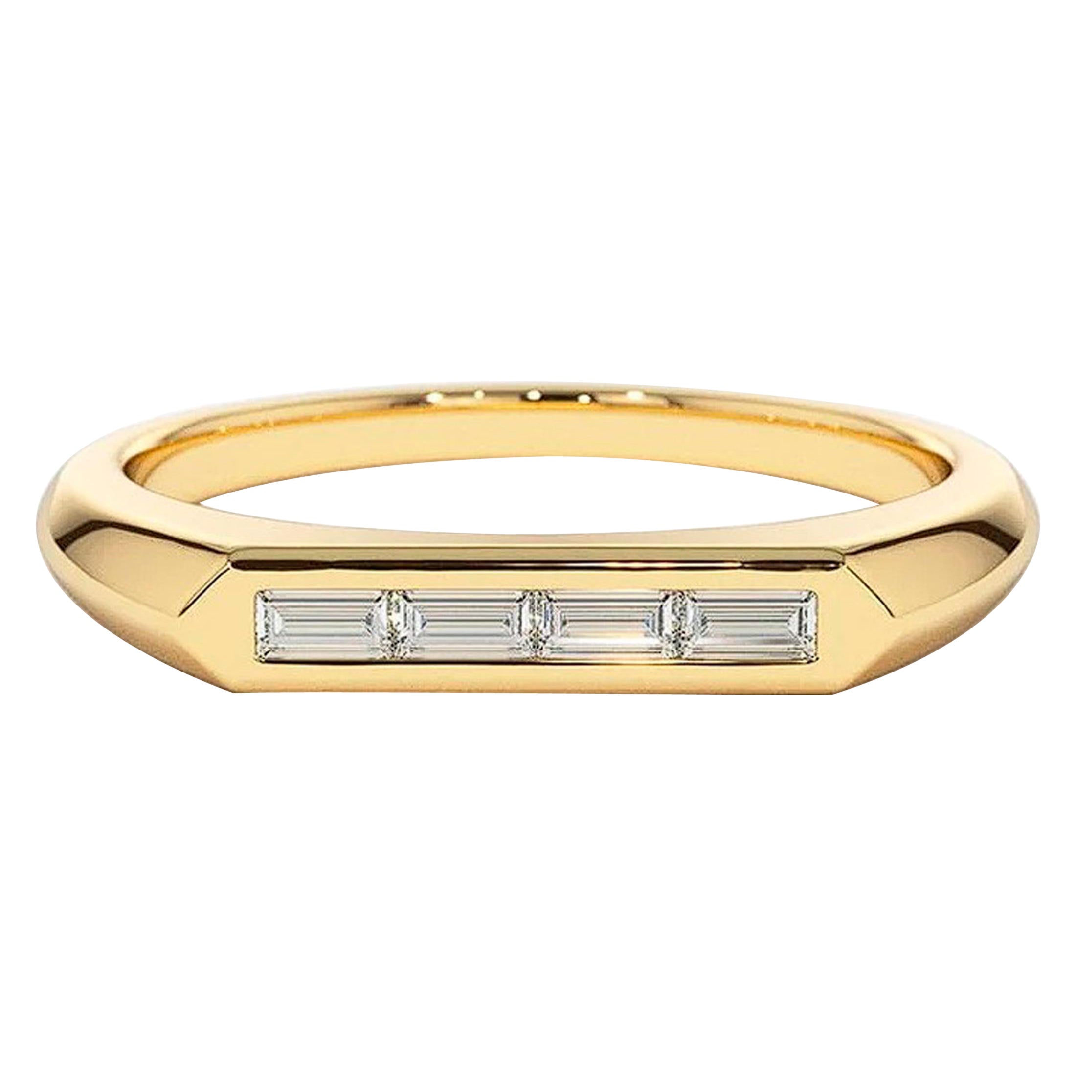 For Sale:  East west Horizontal Baguette Cut Moissanite Engagement 14k gold Ring.