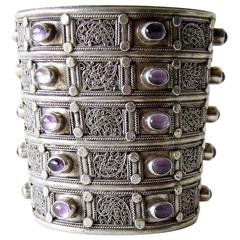 Vintage Amethyst Sterling Silver Filigree Cuff Bracelet