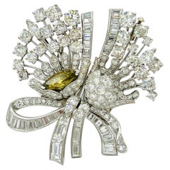 Fancy Deep Brownish Yellow Marquise and White Diamond Brooch in 18K White Gold