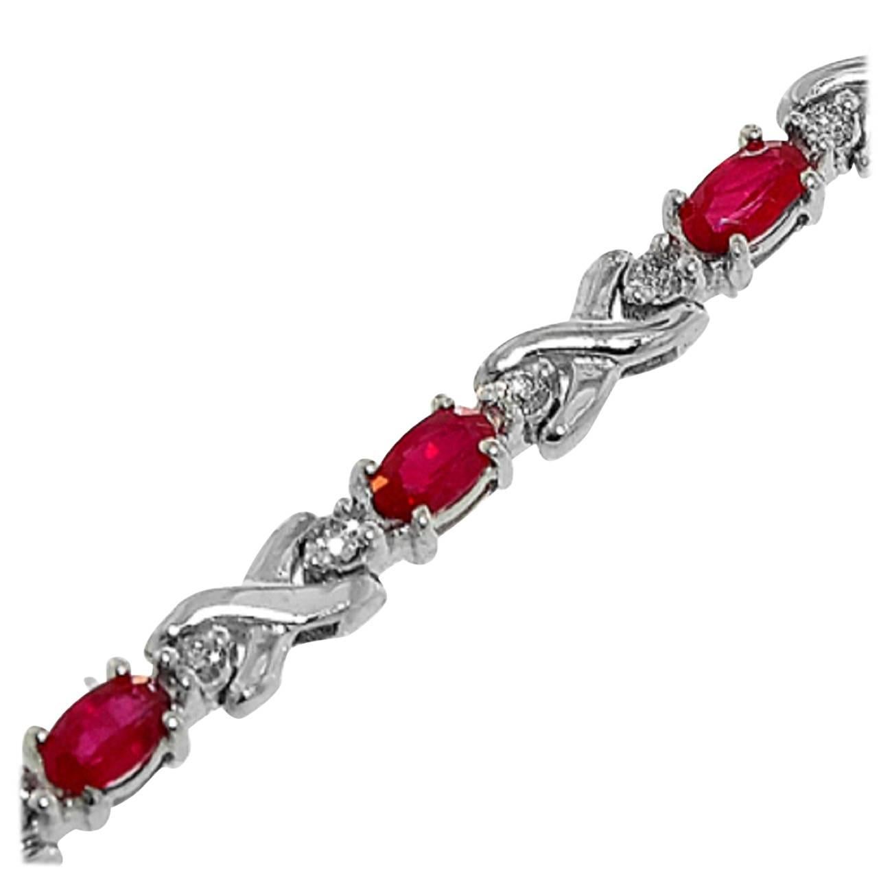 3.60 Carat Oval Rubies Diamonds Gold Bracelet