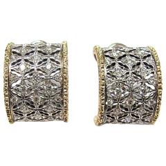 1970s Mario Buccellati diamonds two color gold earrings