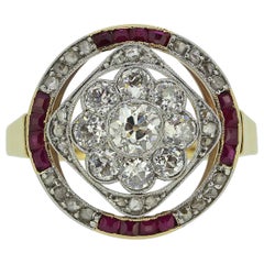 Art Deco Rubin- und Diamant-Cluster-Ring