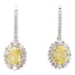 Natural Yellow Oval Diamond 2.33 Carat TW Gold Drop Earrings