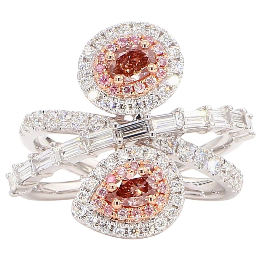 GIA-zertifizierter natürlicher rosa birnenförmiger Diamant 1.48 Karat TW Gold Cocktail-Ring