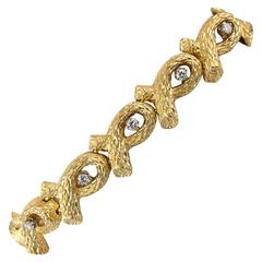 1960s Tiffany & Co. Open Link Bamboo Design Diamond Gold Bracelet